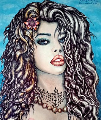 Peinture "STARGIRL / HAWAIIAN HOT", peintre ANGEL PIANGELO technique mixte papier à la Jose Art Gallery