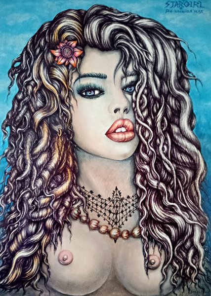 Additional view 5: Fine Art Nude Painting STARGIRL / HAWAIIAN HOT by painter ANGEL PIANGELO mixed method paper 