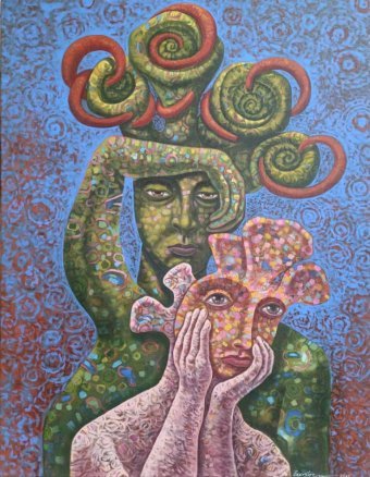 Pintura "Jardín del presente infinito", pintor Ernesto Rivera Díaz acrílico lienzo en Jose Art Gallery