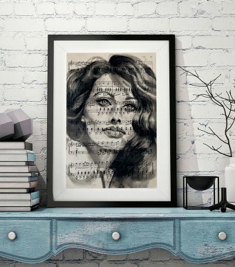 Graphique "Portrait au fusain vintage de Sophia Loren", illustrateur Julia Shilo charbon papier à la Jose Art Gallery