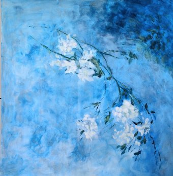 Pintura "'Flores blancas en azul nº 5'", pintor Aase Lind acrílico lienzo en Jose Art Gallery