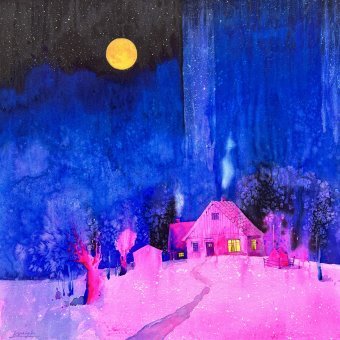 Peinture "Sanctuary Amid Eternal Winter", peintre Andrii Kovalyk aquarelle papier à la Jose Art Gallery