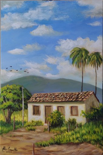 Painting "Rural Corner: Beauty of the Simple Life" by painter Alex Carvalho acrylic canvas at Jose Art Gallery
