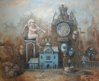 Peinture "Ange de la vieille ville", peintre Olena Macegora huile toile à la Jose Art Gallery