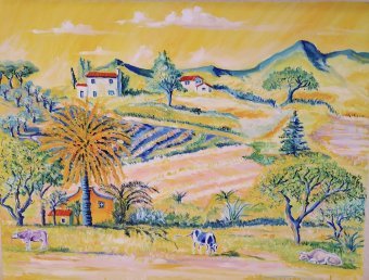 Painting "Elba Island Countryside: Peace and Nature" by painter Angelo Ferro oil cardboard at Jose Art Gallery