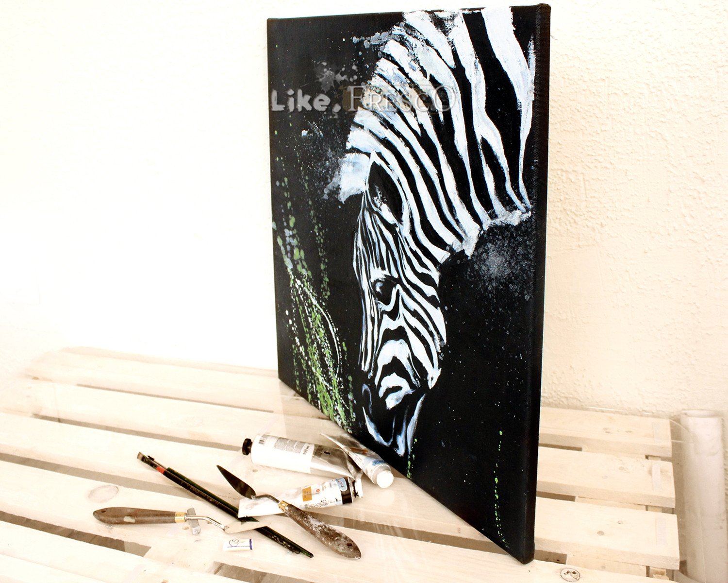 Zebra. Black and white art. - painting
