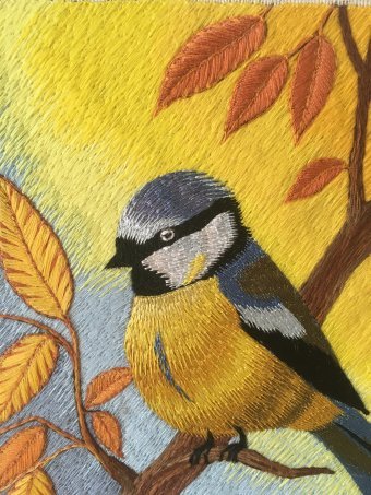 Graphique "Mésange", illustrateur Natalya Derevickaya technique mixte tissu à la Jose Art Gallery