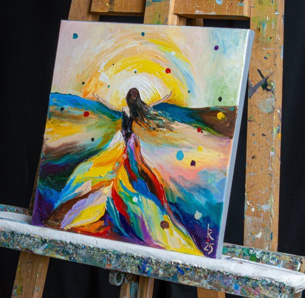 Additional view 6: Impressionism Genre Painting Embrace the Sun by painter Liubov Kuptsova oil canvas 