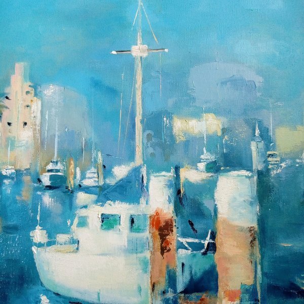 Immagine aggiuntiva 5: Impressionismo Paesaggio marino Pittura "Porto marittimo", pittore Yulianna Tulinova olio tela 