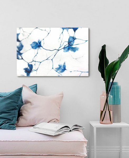 Additional view 1: Minimalism Flower Drawing Fragile Blue Magnolia Branches in Pastel by illustrator Julia Shilo pastel canvas 
