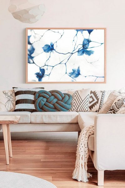 Additional view 2: Minimalism Flower Drawing Fragile Blue Magnolia Branches in Pastel by illustrator Julia Shilo pastel canvas 