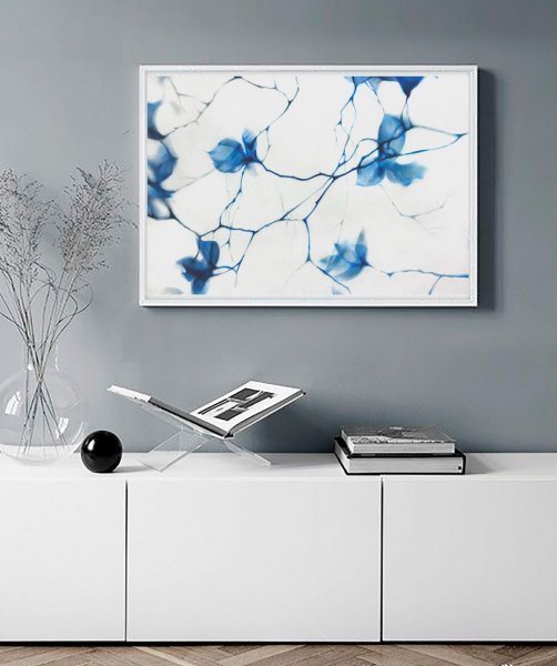 Additional view 3: Minimalism Flower Drawing Fragile Blue Magnolia Branches in Pastel by illustrator Julia Shilo pastel canvas 
