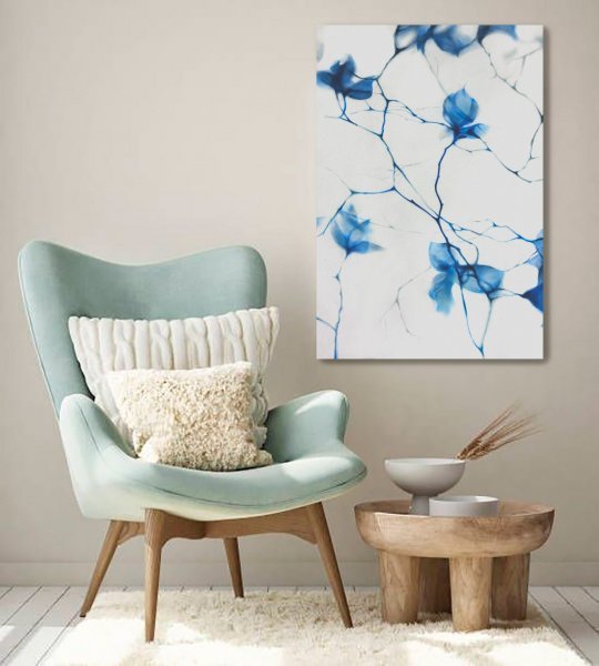 Additional view 4: Minimalism Flower Drawing Fragile Blue Magnolia Branches in Pastel by illustrator Julia Shilo pastel canvas 