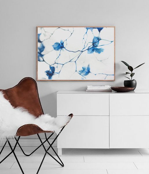Additional view 5: Minimalism Flower Drawing Fragile Blue Magnolia Branches in Pastel by illustrator Julia Shilo pastel canvas 