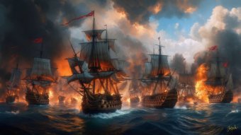 Digital Art "Fury of the Sea: Naval Battle" by digital artist Jecaslo at Jose Art Gallery