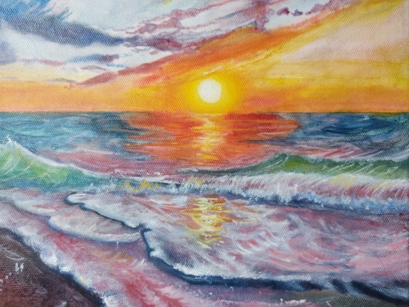 Immagine aggiuntiva 1: Realismo Paesaggio marino Pittura "Tramonto pittoresco", pittore Salome Goglidze olio tela 