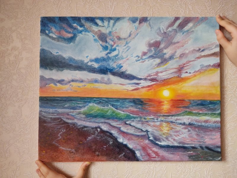 Immagine aggiuntiva 4: Realismo Paesaggio marino Pittura "Tramonto pittoresco", pittore Salome Goglidze olio tela 
