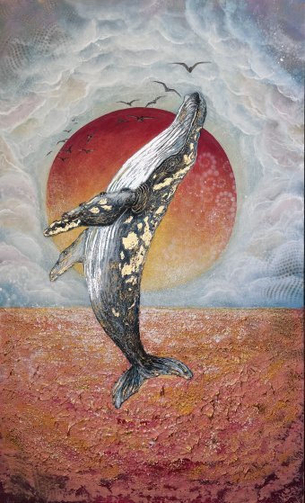 Grafica "Al sole che chiama", illustratore Yuliia Kiselova acrilico tela alla Jose Art Gallery