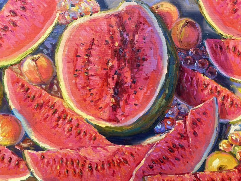 Dodatkowy obraz 3: Impresjonizm Martwa natura Malarstwo "Arbuzy", malarz Yevgeny Chernyakovsky olej płótno 