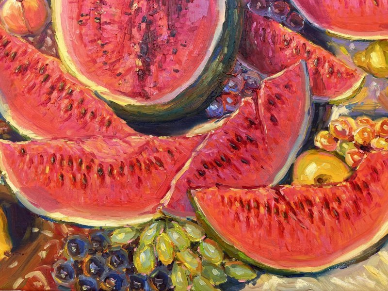 Dodatkowy obraz 4: Impresjonizm Martwa natura Malarstwo "Arbuzy", malarz Yevgeny Chernyakovsky olej płótno 