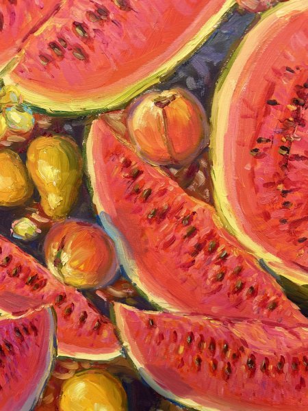 Dodatkowy obraz 5: Impresjonizm Martwa natura Malarstwo "Arbuzy", malarz Yevgeny Chernyakovsky olej płótno 