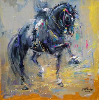 Painting "Black Rhythm" by painter Anna Ravliuc oil canvas at Jose Art Gallery