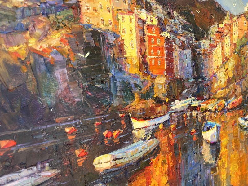 Dodatkowy obraz 3: Impresjonizm Pejzaż morski Malarstwo "Wieczorne miasto", malarz Yevgeny Chernyakovsky olej płótno 