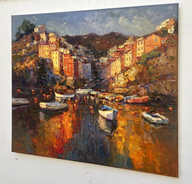 Dodatkowy obraz 5: Impresjonizm Pejzaż morski Malarstwo "Wieczorne miasto", malarz Yevgeny Chernyakovsky olej płótno 