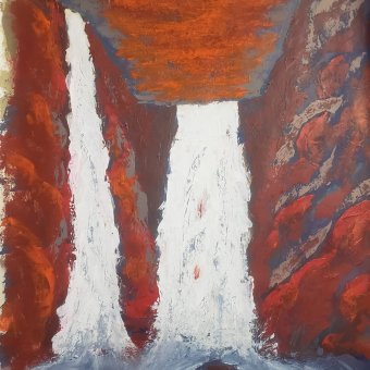 Painting "Nature's Force: Waterfalls Renewing Life" by painter Elmir Tatar acrylic canvas at Jose Art Gallery