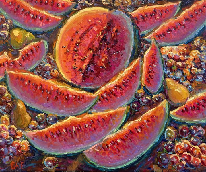Impresjonizm Martwa natura Malarstwo "Arbuzy" malarz Yevgeny Chernyakovsky olej płótno 