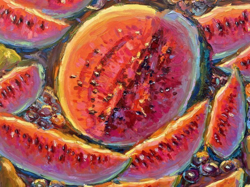 Dodatkowy obraz 3: Impresjonizm Martwa natura Malarstwo "Arbuzy", malarz Yevgeny Chernyakovsky olej płótno 