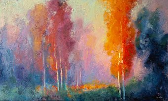 Pittura "Fire and Mist", pittore Daria Zavadenko olio legno alla Jose Art Gallery