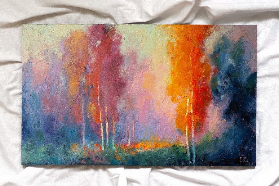 Immagine aggiuntiva 7: Impressionismo Paesaggio Pittura "Fire and Mist", pittore Daria Zavadenko olio legno 