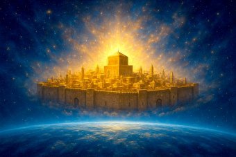 Painting "Celestial City: A Glimpse into the Mythological World" by painter Leon Katz acrylic canvas at Jose Art Gallery