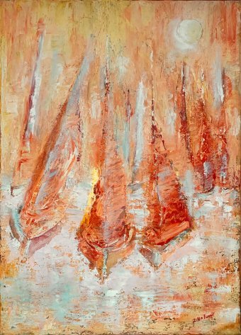 Peinture "Voyage intemporel en mer", peintre Dora Kalinova acrylique toile à la Jose Art Gallery