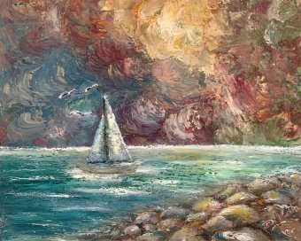 Pittura "Onde silenziose", pittore Dora Kalinova olio tela alla Jose Art Gallery