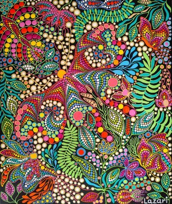 Pittura "Farfalla in fiore", pittore Oxana Lazari acrilico tela alla Jose Art Gallery