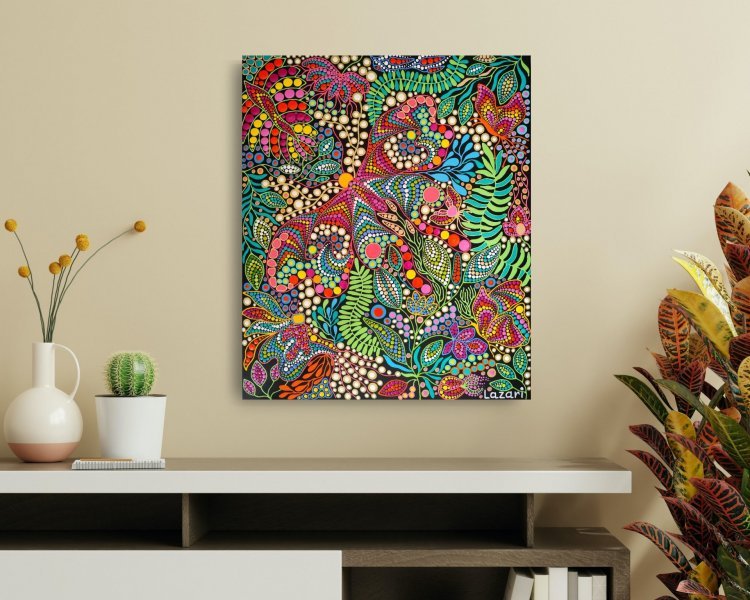 Additional view 7: Expressionism Flower Painting Butterfly in Bloom by painter Oxana Lazari acrylic canvas 