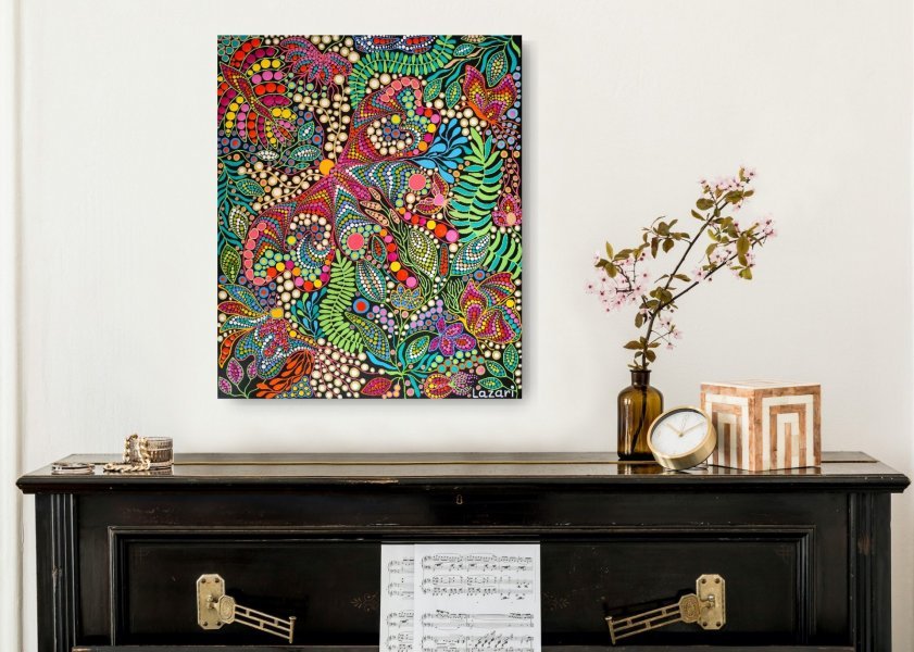 Additional view 9: Expressionism Flower Painting Butterfly in Bloom by painter Oxana Lazari acrylic canvas 