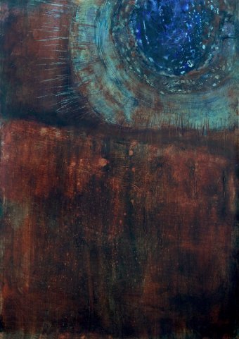 Rust Brown and Deep Blue Abstract