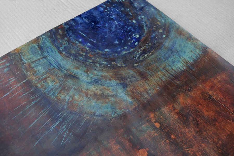 Rust Brown and Deep Blue Abstract Drawing - Ela Szczepaniak