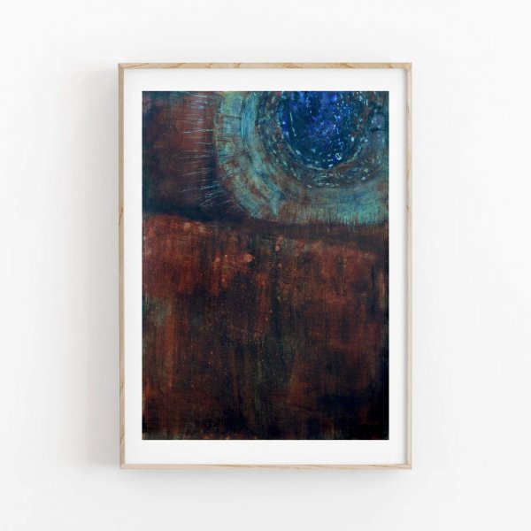 Rust Brown and Deep Blue Abstract Drawing - Ela Szczepaniak