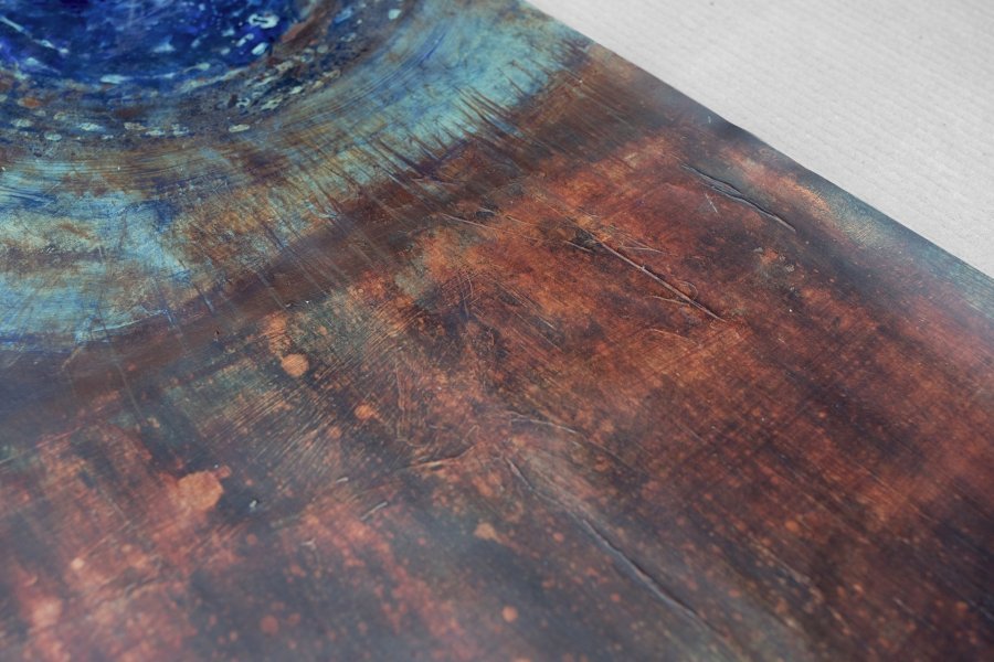 Rust Brown and Deep Blue Abstract Drawing - Ela Szczepaniak