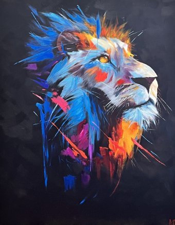 Pittura "Leone (pezzo da collezione n. 2)", pittore Anna Tasheva olio tela alla Jose Art Gallery