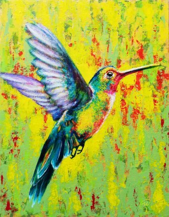 Painting "Hummingbird Flight is Love Vibrance" by painter Iryna Fedarava acrylic canvas at Jose Art Gallery