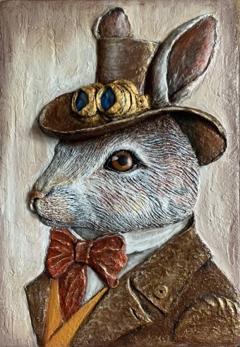 Живопись "Кролик Джентльмен. Викторианская Фантазия Стимпанк", живописец Елена Калмык смешанная техника дерево в Jose Art Gallery