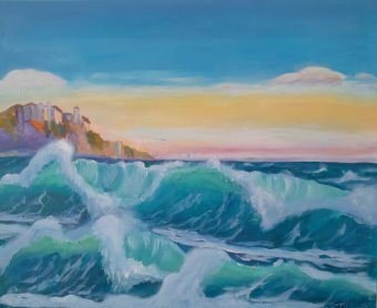 Painting "Golden Waves at Sunset by Fa Ley" by painter Fa Ley acrylic canvas at Jose Art Gallery