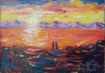 Malerei "Beichte bei Sonnenuntergang in den Bergen", maler/-in Rafael Djavahyan Öl Leinwand in der Jose Art Gallery