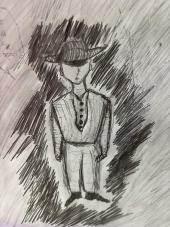 Drawing "Man Mysterious" by illustrator Amanda Harris pencil cardboard at Jose Art Gallery