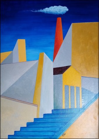 Pintura "Perfil aerodinámico y paisaje simbólico moderno", pintor YTab acrílico lienzo en Jose Art Gallery